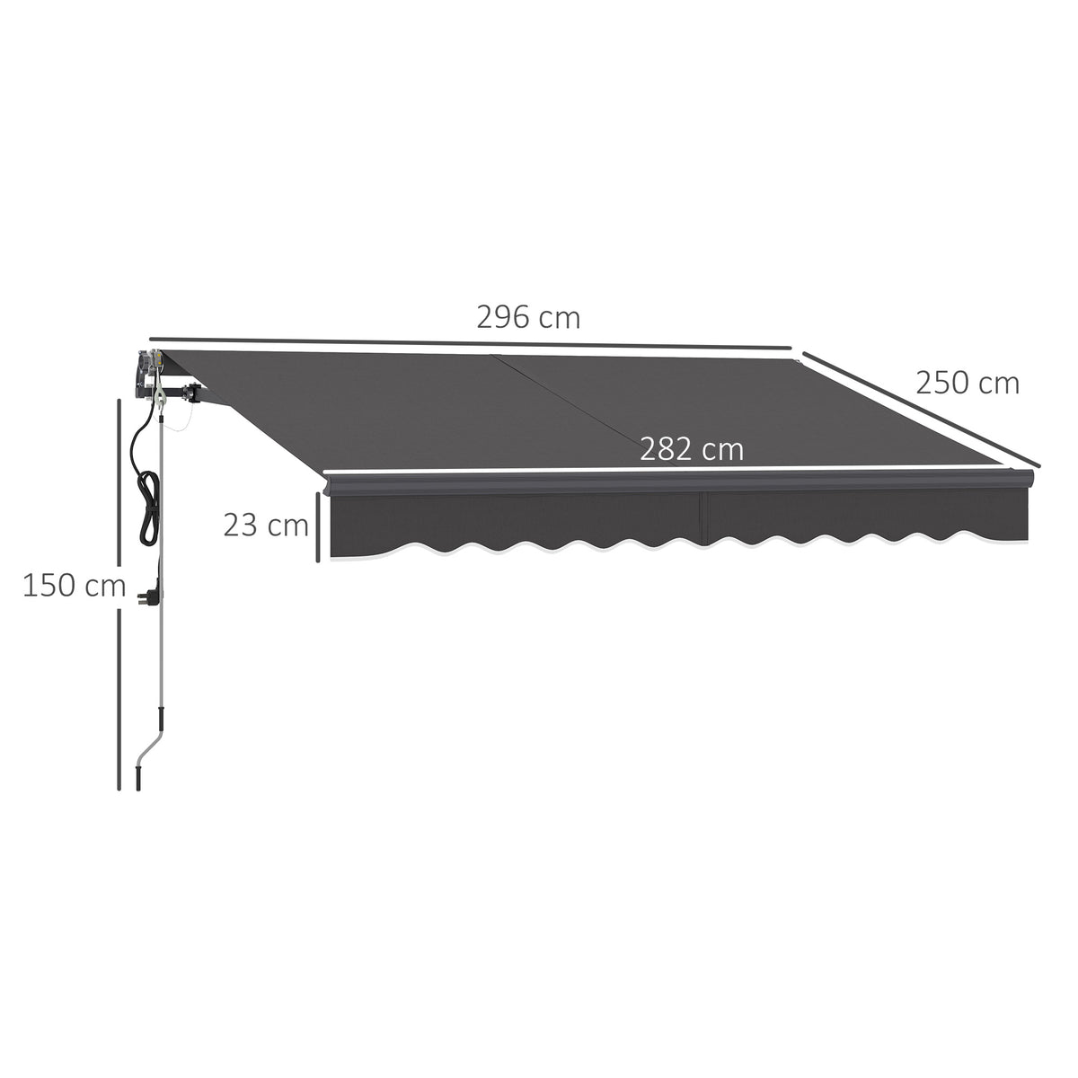 Toldo Eléctrico Retráctil Outsunny Aluminio, Poliéster Gris Oscuro 296x250x150 Cm_2