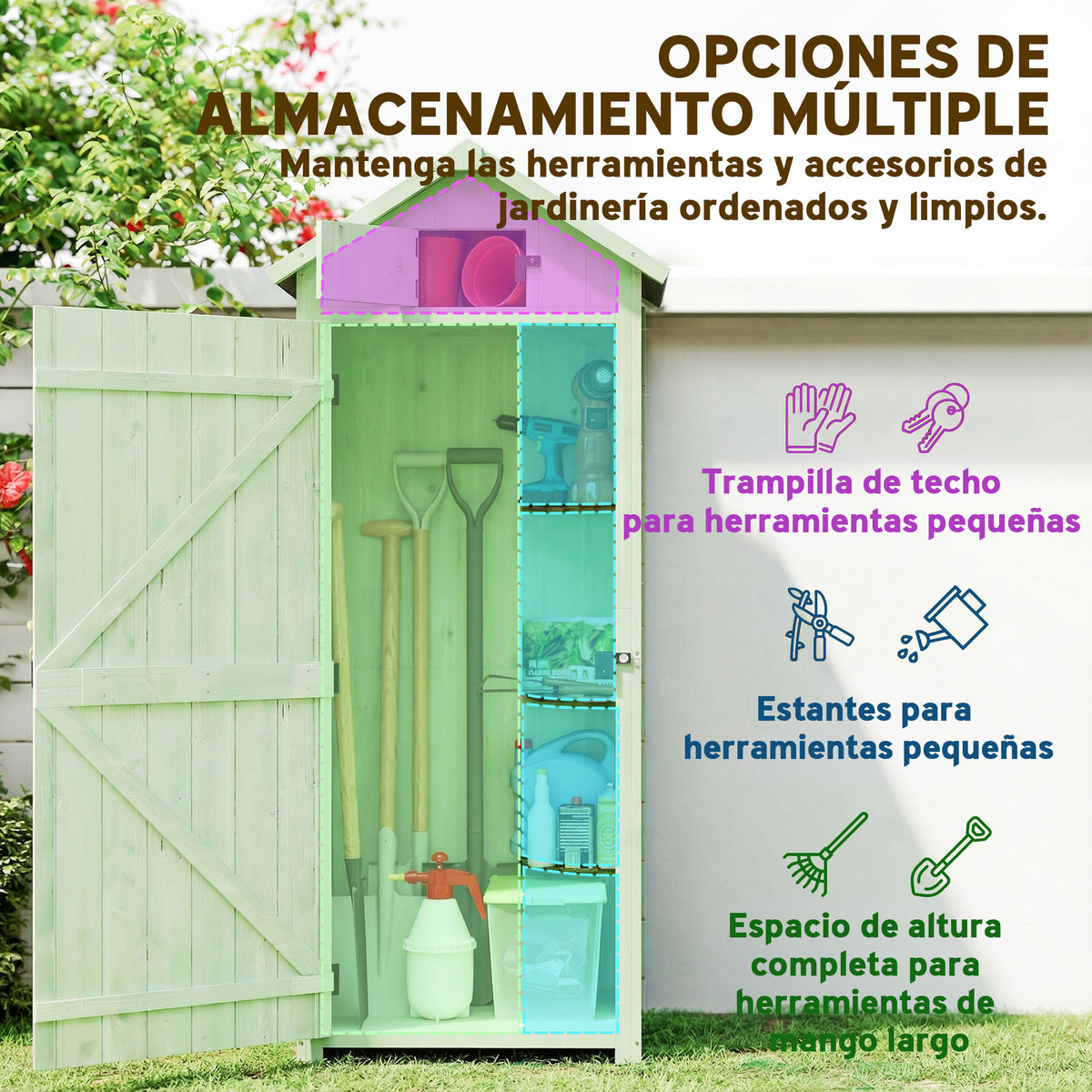 Armario De Jardín Outsunny Madera De Abeto Verde 77x54.2x179 Cm_3
