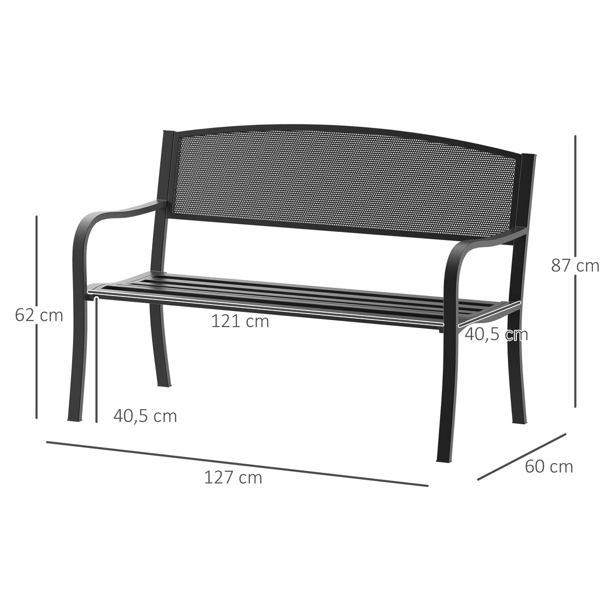 Banco De Jardín Outsunny Acero Negro 127x60x87 Cm_2