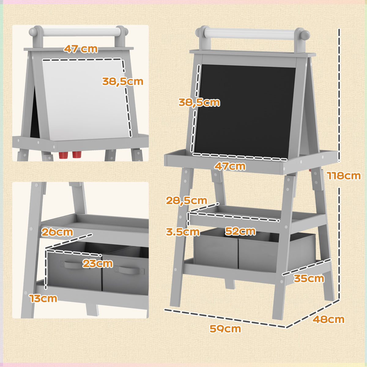 Caballete De Pintura Aiyaplay Mdf Gris 59x48x118 Cm_2