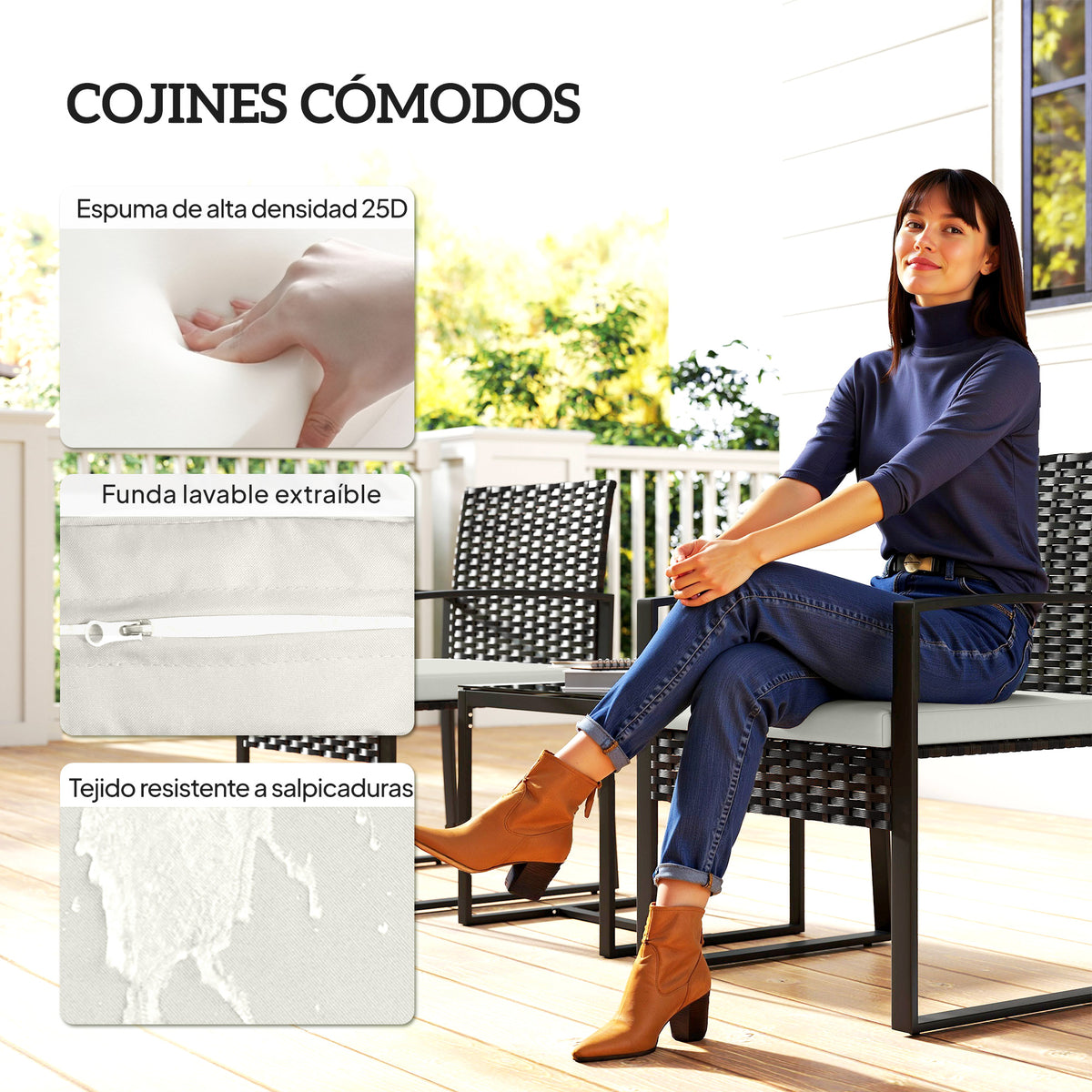 Conjunto De Jardín Outsunny Acero, Pe Crema 58x55x76 Cm_5