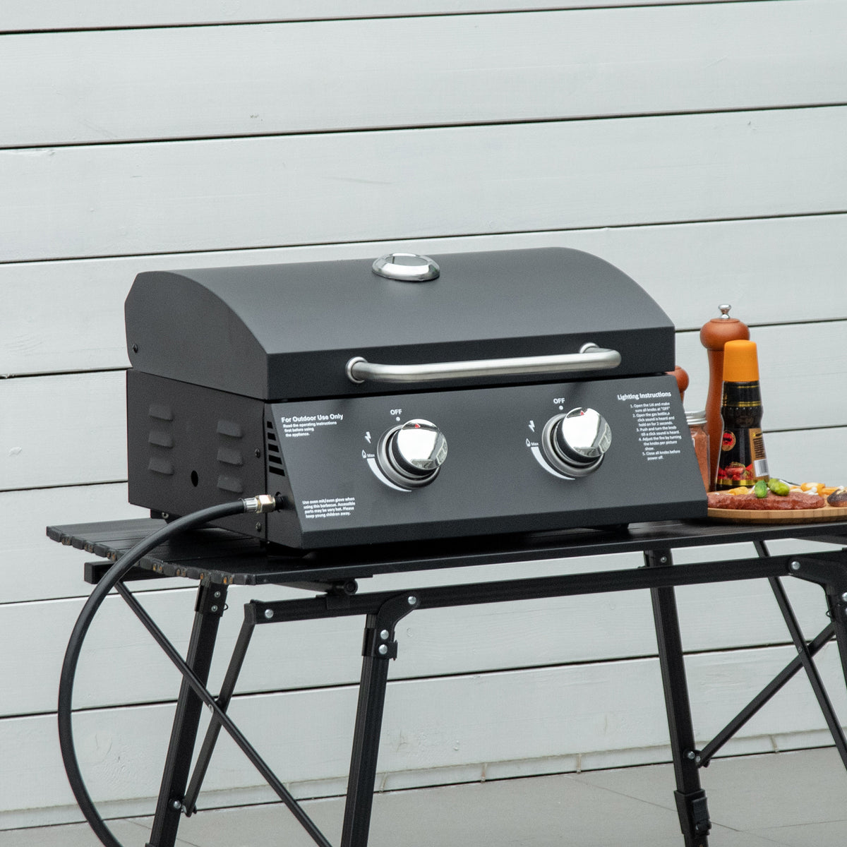 Barbacoa De Mesa Gas Plegable 2 Quemadores Outsunny 55x46,5x41cm Negro_1