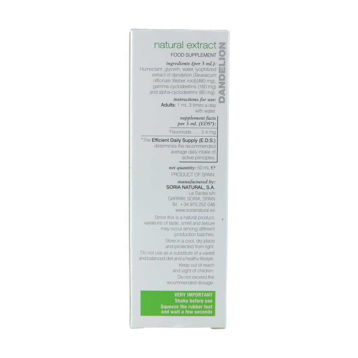 Extracto de Diente de león Soria Natural, 50 ml