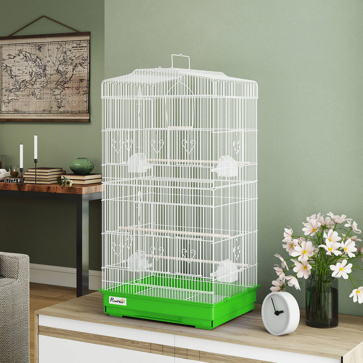 Jaula Para Pájaros Pawhut Metal Verde 46.5x35.5x92 Cm_1