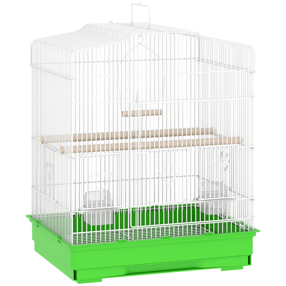 Jaula Para Pájaros Pawhut Acero, Madera Verde 46.5x36x59 Cm_0