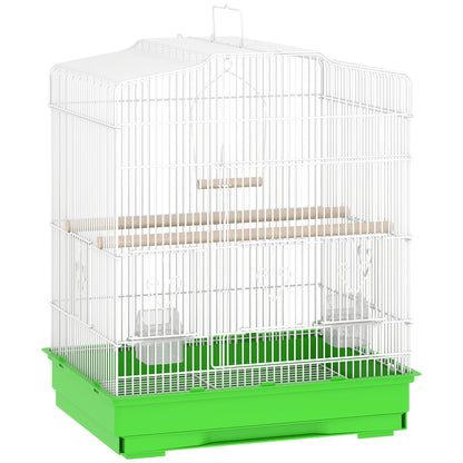 Jaula Para Pájaros Pawhut Acero, Madera Verde 46.5x36x59 Cm_0