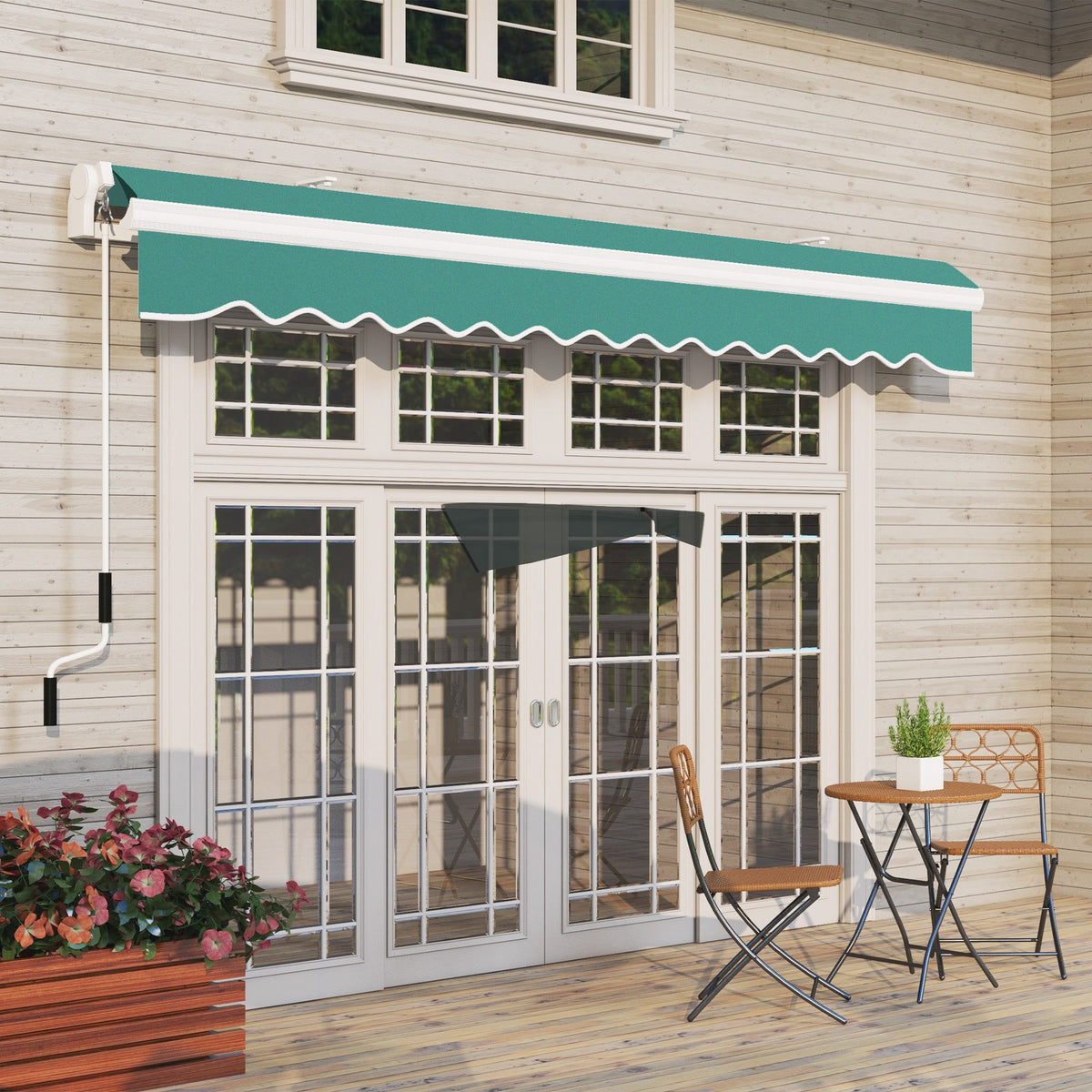 Toldo Manual Plegable Outsunny Verde 395x245 Cm Aluminio Metal_3