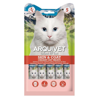 Creamy Cat Treats Snack cremoso funcional Skin &amp; Coat Salmón y Atún Arquivet 5x14 g