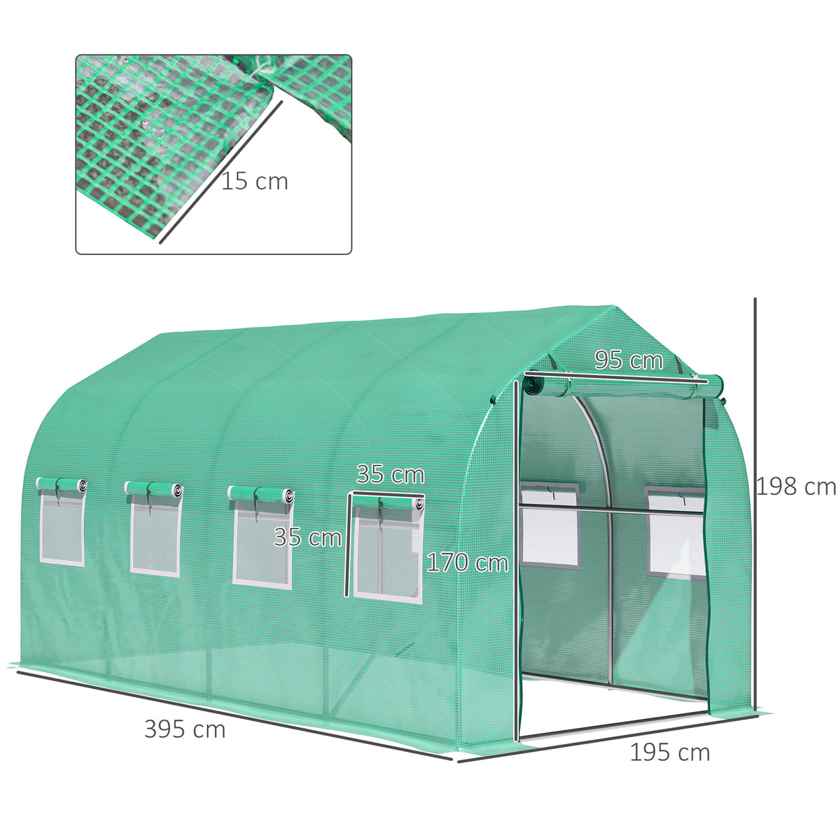 Invernadero De Túnel Outsunny Pe, Metal Galvanizado Verde 395x195x198 Cm_2