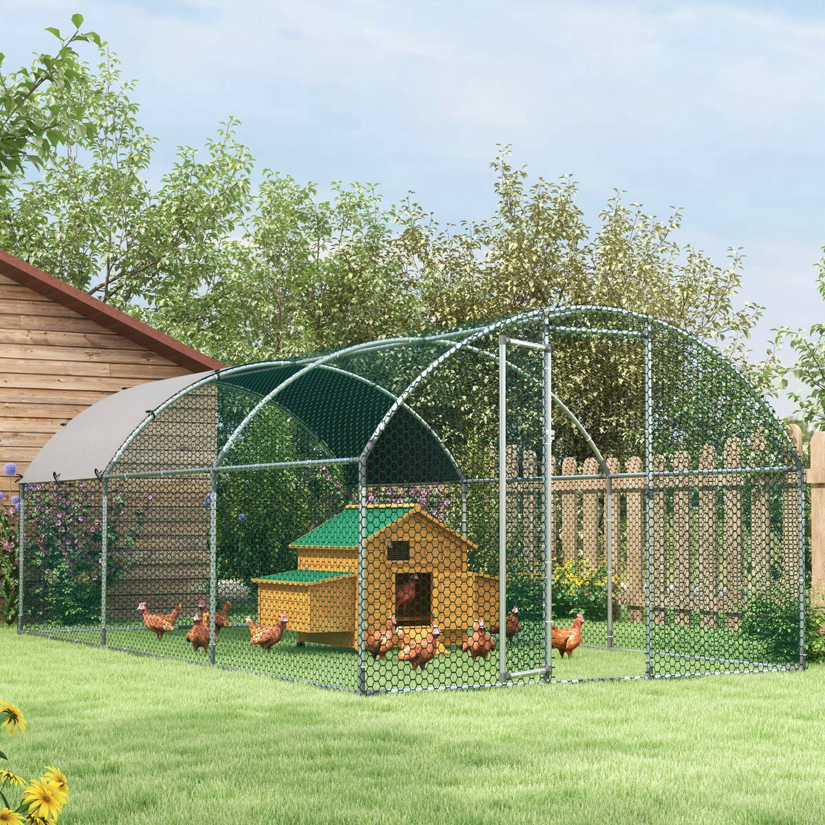 Gallinero Exterior Para 12-18 Gallinas Pawhut 5,7x2,8x1,97m Plata_3