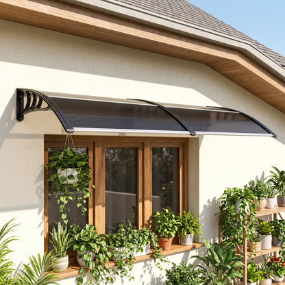 Marquesina Exterior Outsunny Policarbonato Negro 196x75x23 Cm_1