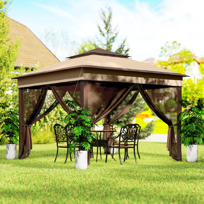Carpa Plegable Outsunny Acero, Tela Oxford Beige 326x326x272 Cm_1