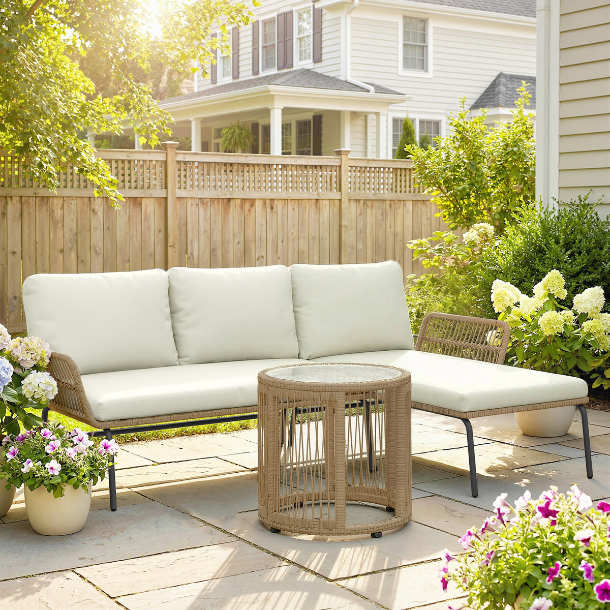 Muebles De Jardín Ratán Outsunny Con Cojines Crema Para Patio_1