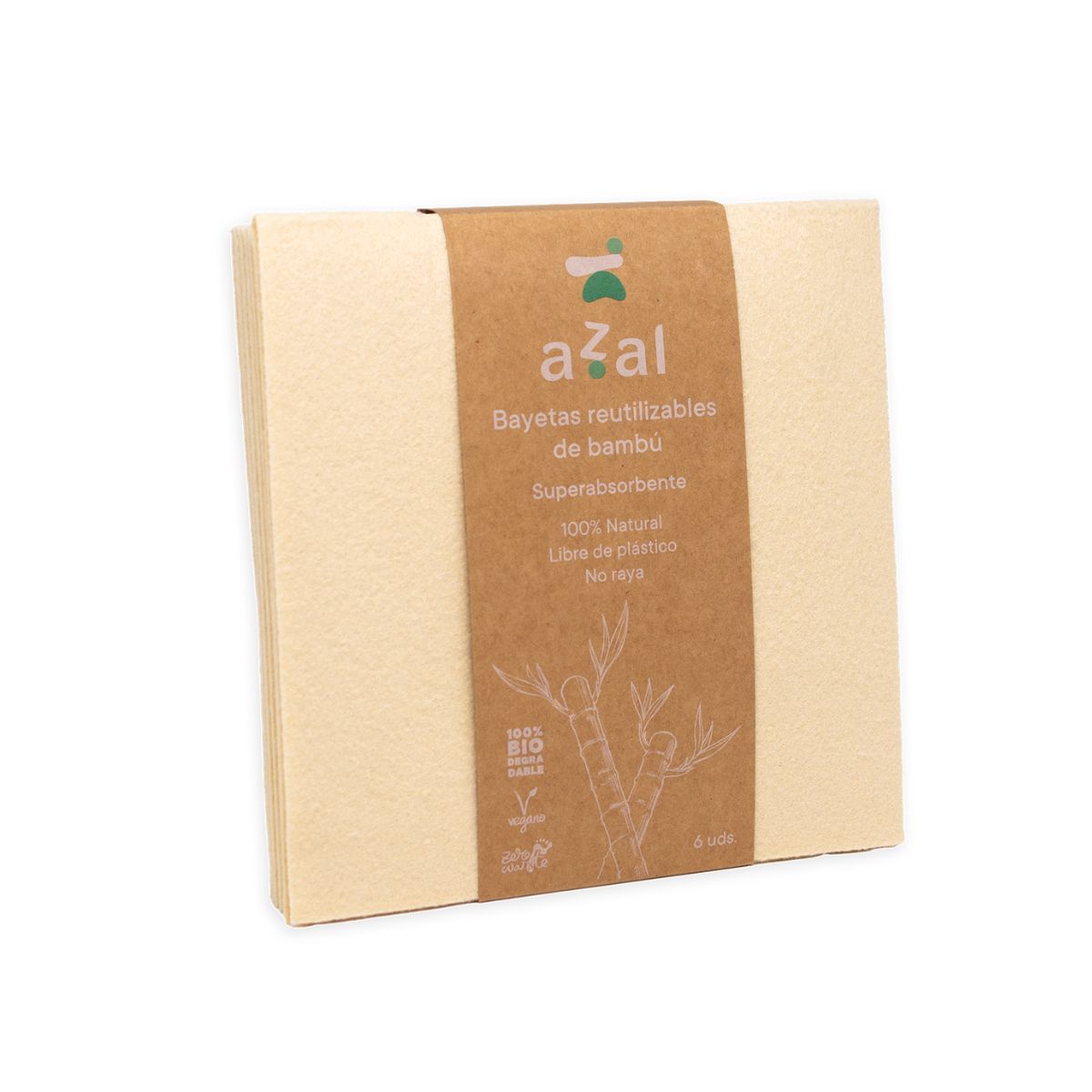 Azal-Set de 6  Bayetas de bambú 35x35. Sin blanquear. 120 gsm