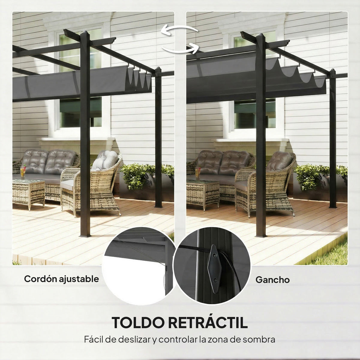 Pérgola Outsunny Aluminio, Poliéster Gris 396x296x220 Cm_4