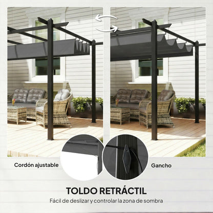 Pérgola Outsunny Aluminio, Poliéster Gris 396x296x220 Cm_4