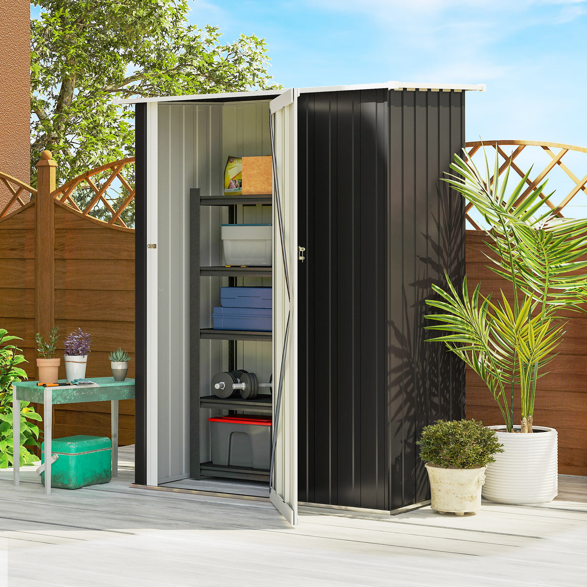 Caseta De Jardín Acero 1,07 M² Con Puerta Outsunny 142x84x189 Cm Gris_1