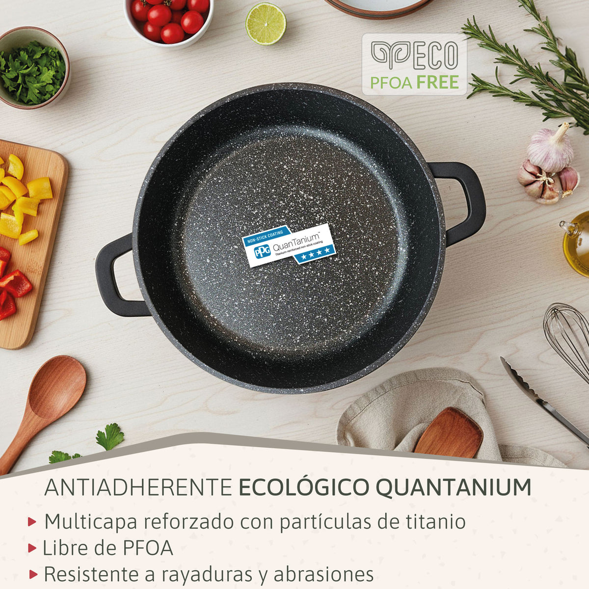 Briebe Cacerola Baja Cocina Inducción Antiadherente Titanio, Cazuela 24cm, Aluminio Fundido Sin Pfoa, Black Titanium_4