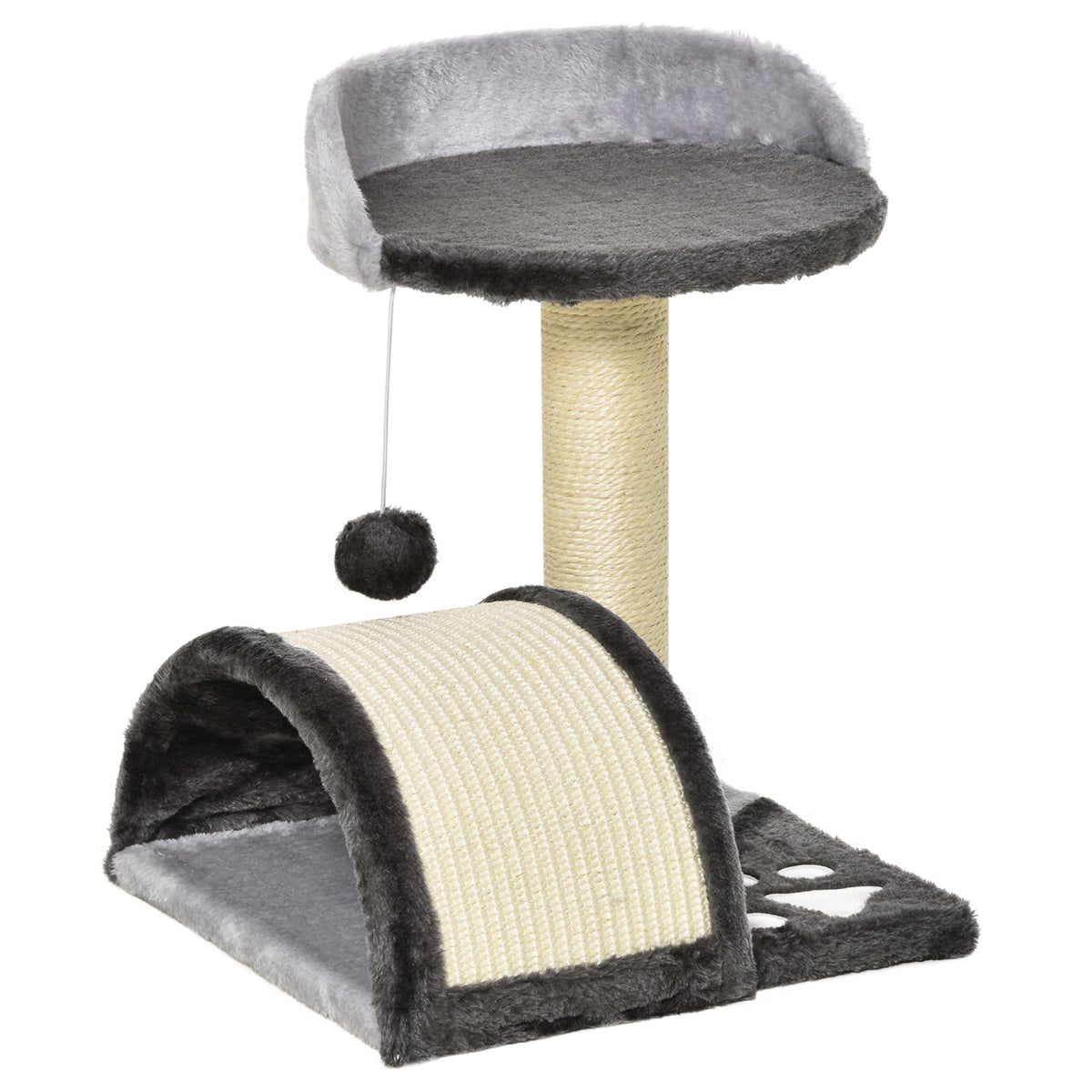 Pawhut Árbol Rascador Para Gatos 2 Niveles Con Poste Tablero Para Rascar Gris_1