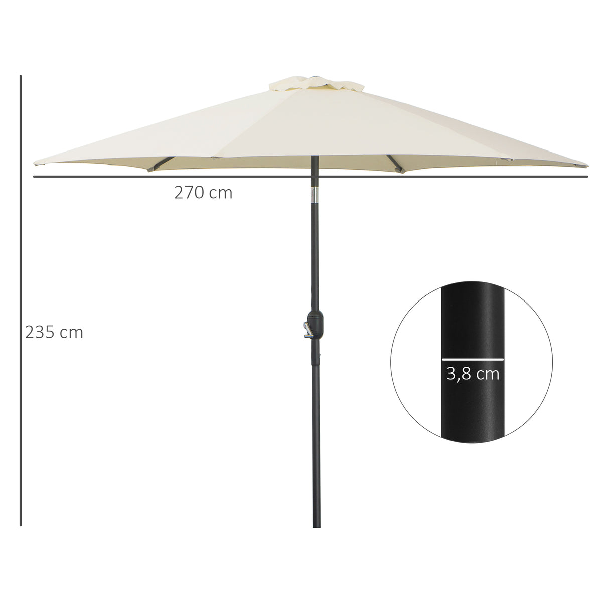 Sombrilla De Jardín Reclinable Con Manivela Outsunny Ø270x235cm Crema_2