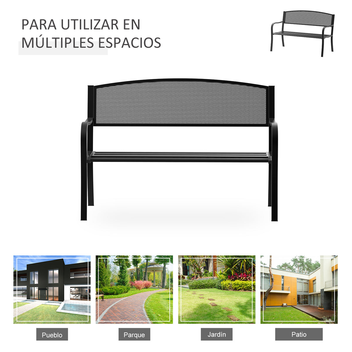 Banco De Jardín Outsunny Acero Negro 127x60x87 Cm_5