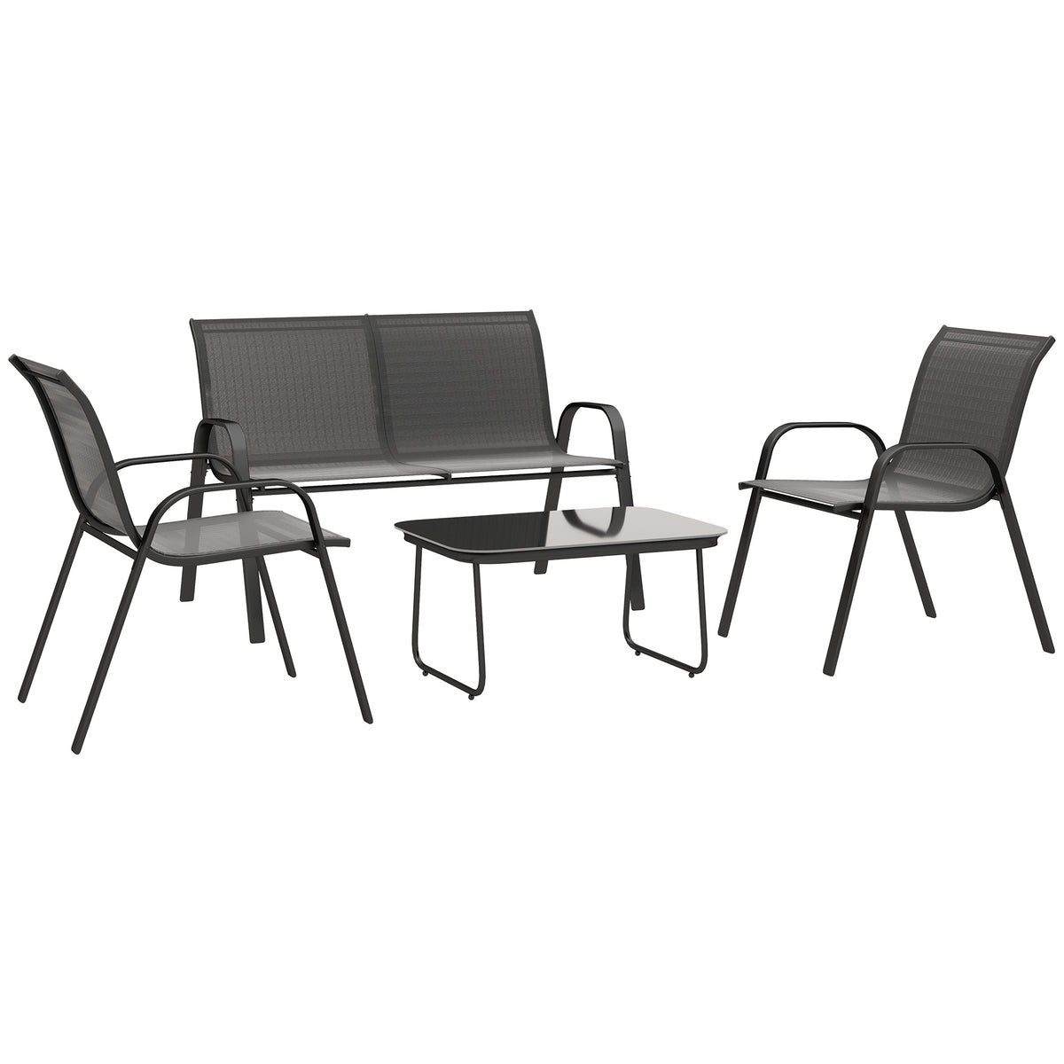 Muebles De Jardín Outsunny Acero, Textilene Negro 113x66x79 Cm_0