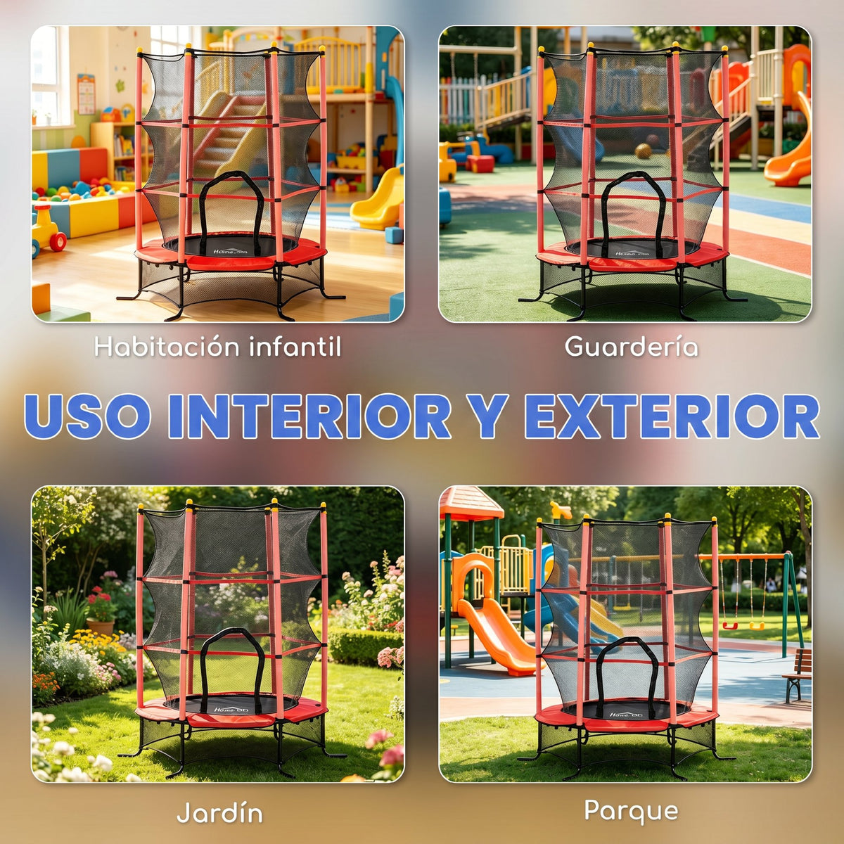 Cama Elástica Infantil Homcom Acero, Pp Rojo Y Negro 163x163x190 Cm_3