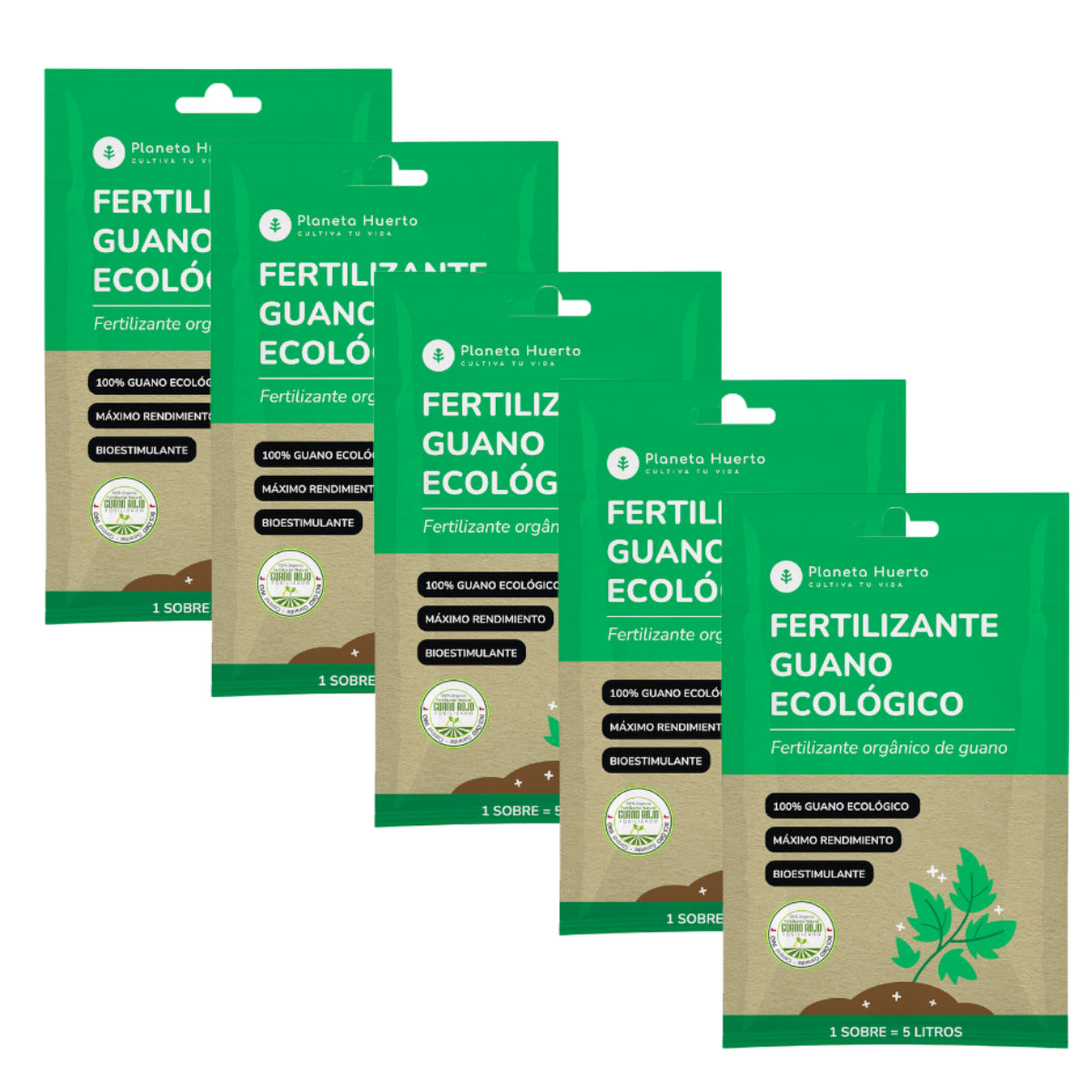 Pack Fertilizante Guano Eco soluble Planeta Huerto 5 uds para 25 L