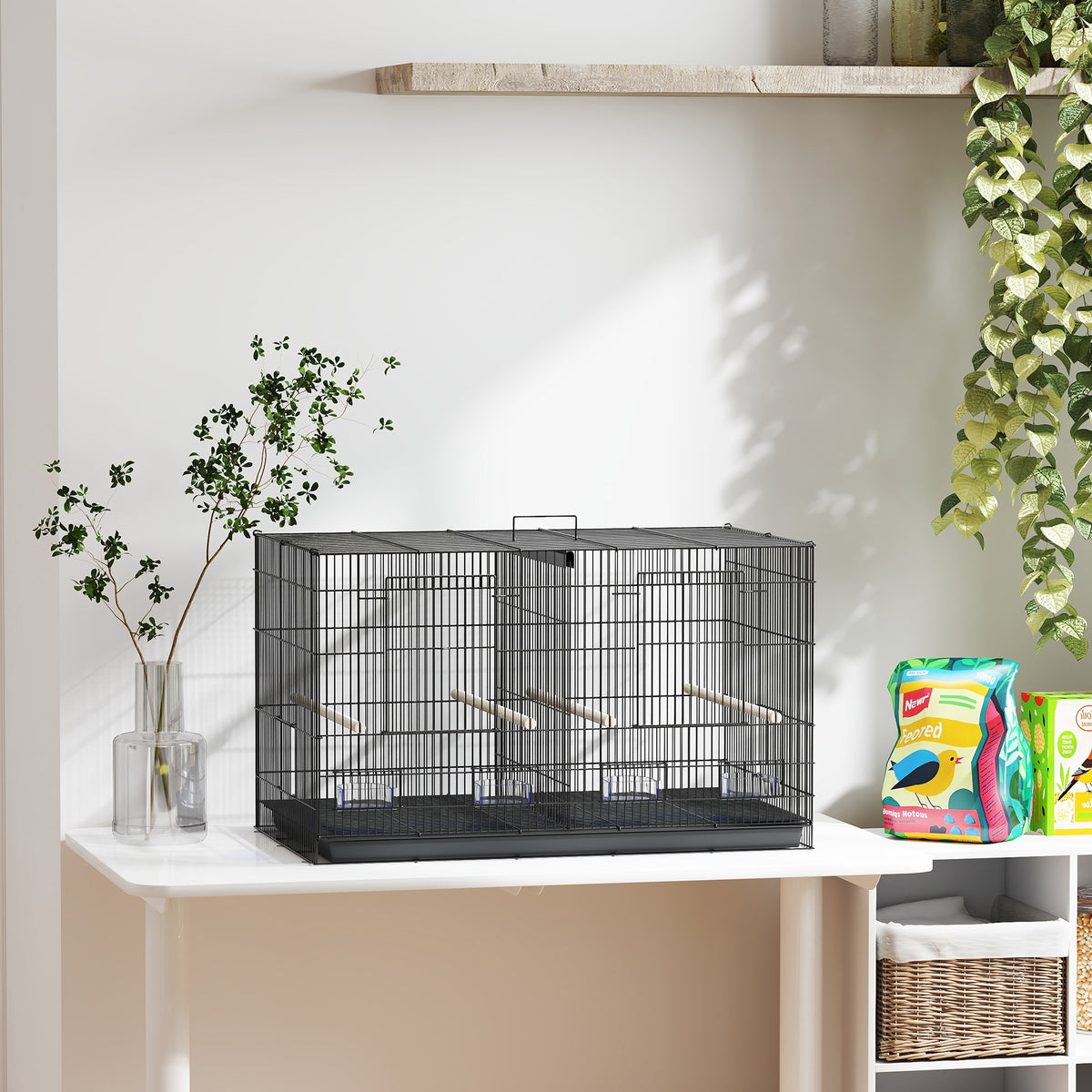Jaula Para Pájaros Pawhut Acero, Pp Negro 76x46x46 Cm D10-106v00bk_1
