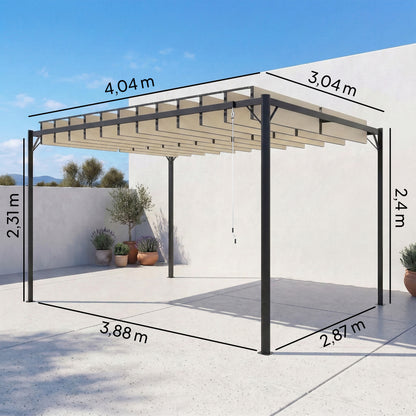 Pérgola Outsunny Metal, Poliéster Crema 404x304x240 Cm_2