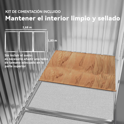 Cobertizo De Jardín Outsunny Acero Galvanizado Madera Natural 277x195x192 Cm_5