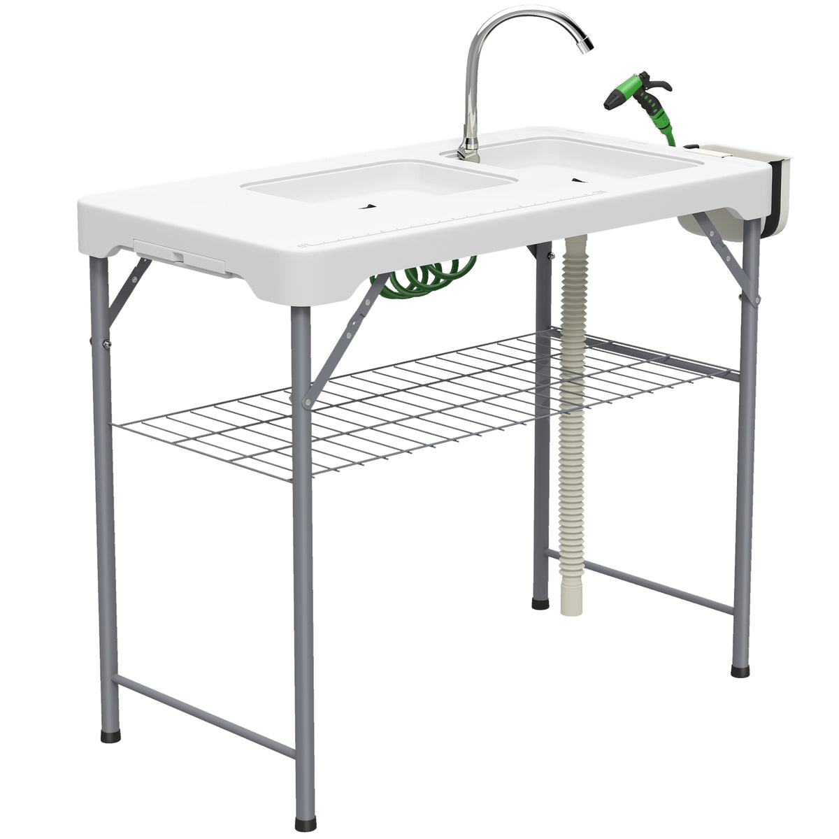 Mesa Plegable Camping Outsunny Hdpe, Metal Blanco 108x58x92 Cm_0
