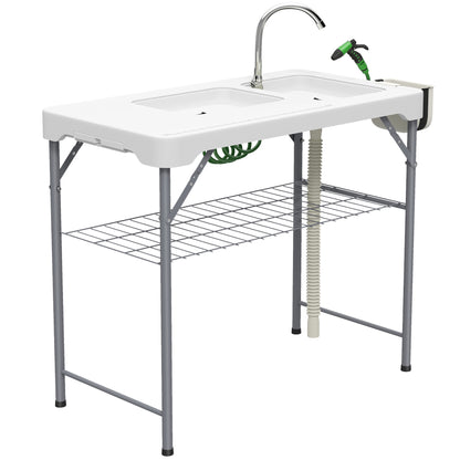 Mesa Plegable Camping Outsunny Hdpe, Metal Blanco 108x58x92 Cm_0