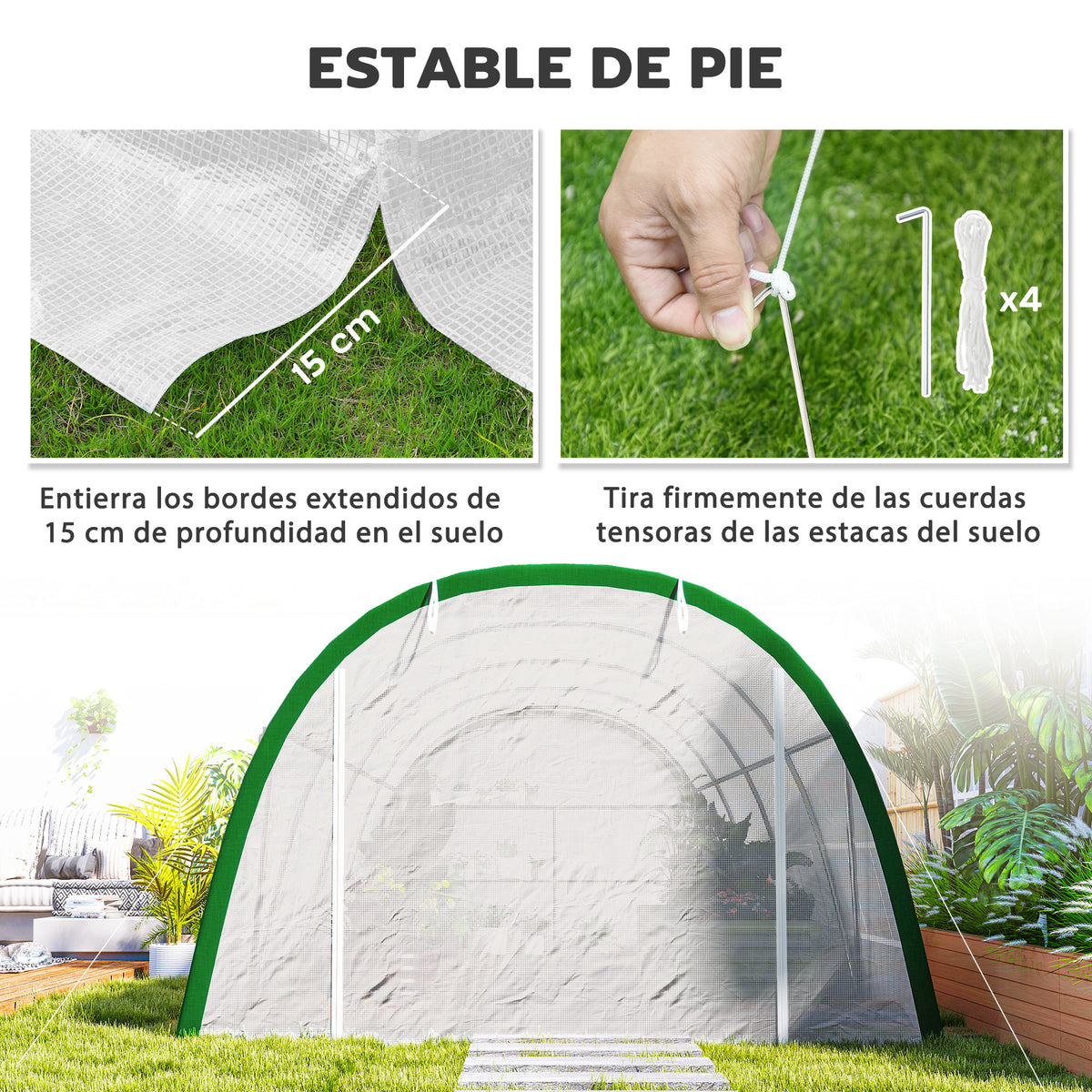 Invernadero De Túnel Outsunny Pe, Acero Galvanizado Blanco 593x300x200 Cm_5