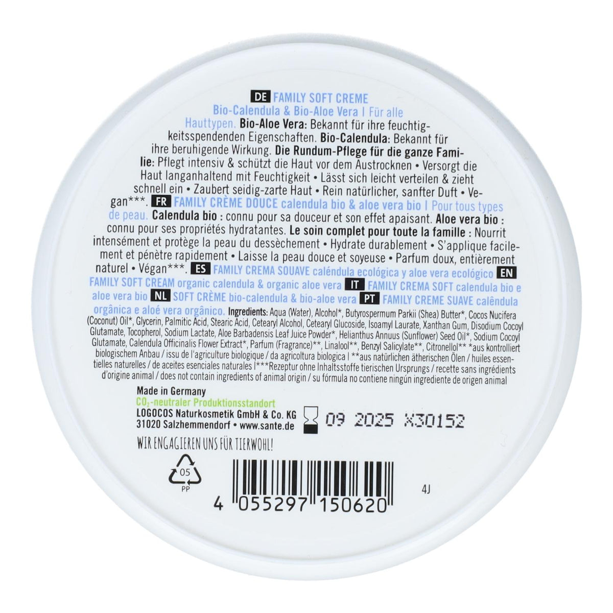 Crema cara y cuerpo family calendula BIO & Aloe Vera, Sante 150 ml