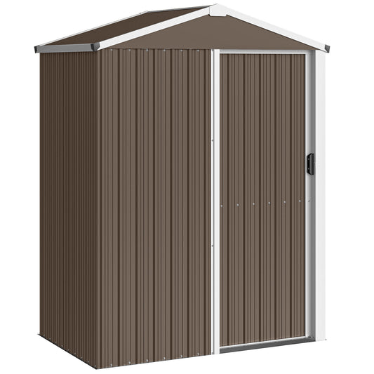 Caseta De Jardín Outsunny Acero Galvanizado Marrón 136x87x179 Cm_0
