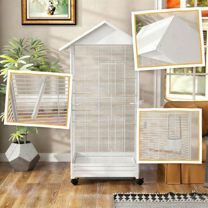 Jaula Para Pájaros Pawhut Acero, Pp Blanco 79x65x155 Cm_3