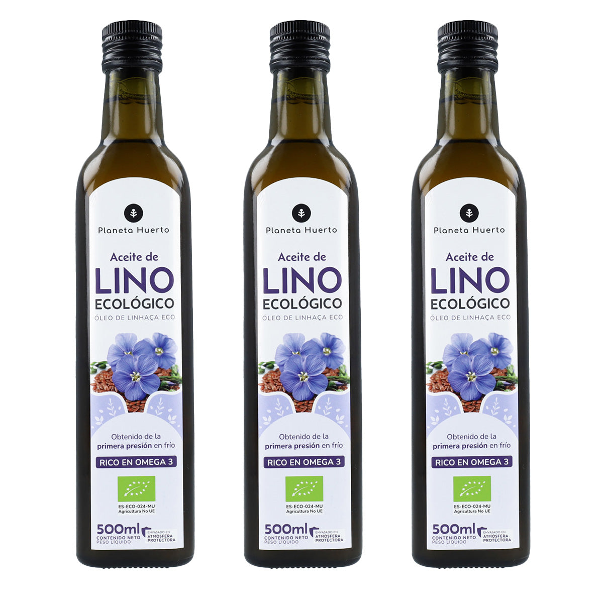 Pack 3x Aceite de Lino prensado en frío ECO Planeta Huerto 500 ml