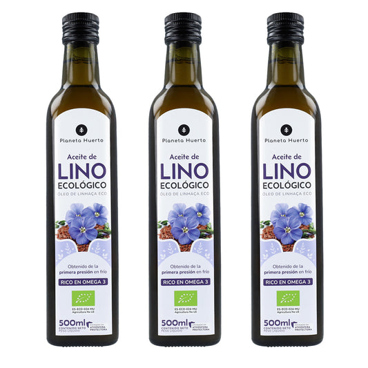 Pack 3x Aceite de Lino prensado en frío ECO Planeta Huerto 500 ml