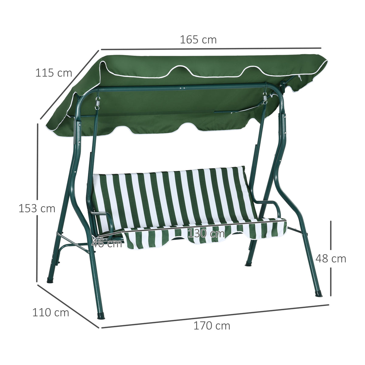 Columpio De Jardín Outsunny Acero, Poliéster Verde 170x110x153 Cm_2