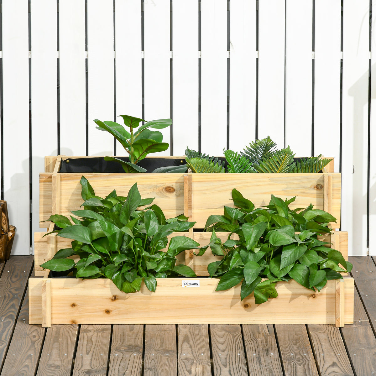 Jardinera Outsunny Madera De Abeto Madera Natural 93x93x35 Cm_3