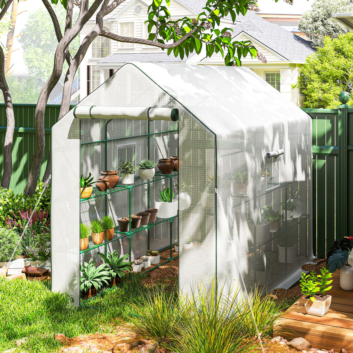 Invernadero De Jardín Outsunny Acero, Pe Blanco 140x213x190 Cm 845-931v00wt_1