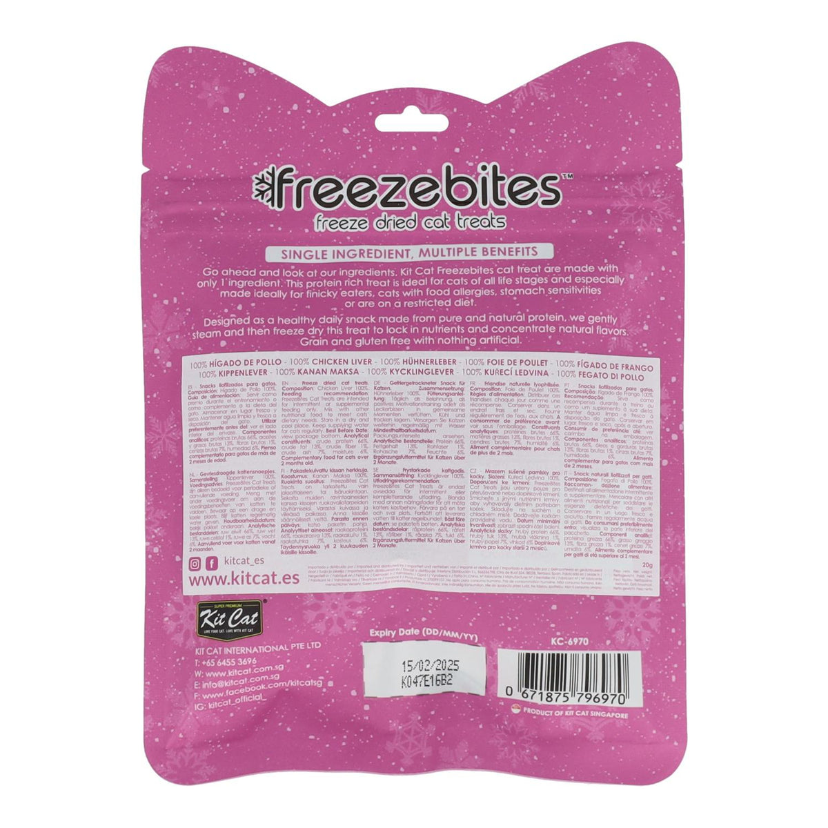 Kit Cat FreezeBites - Hígado de Pollo 20 g Snack liofilizado natural para gatos