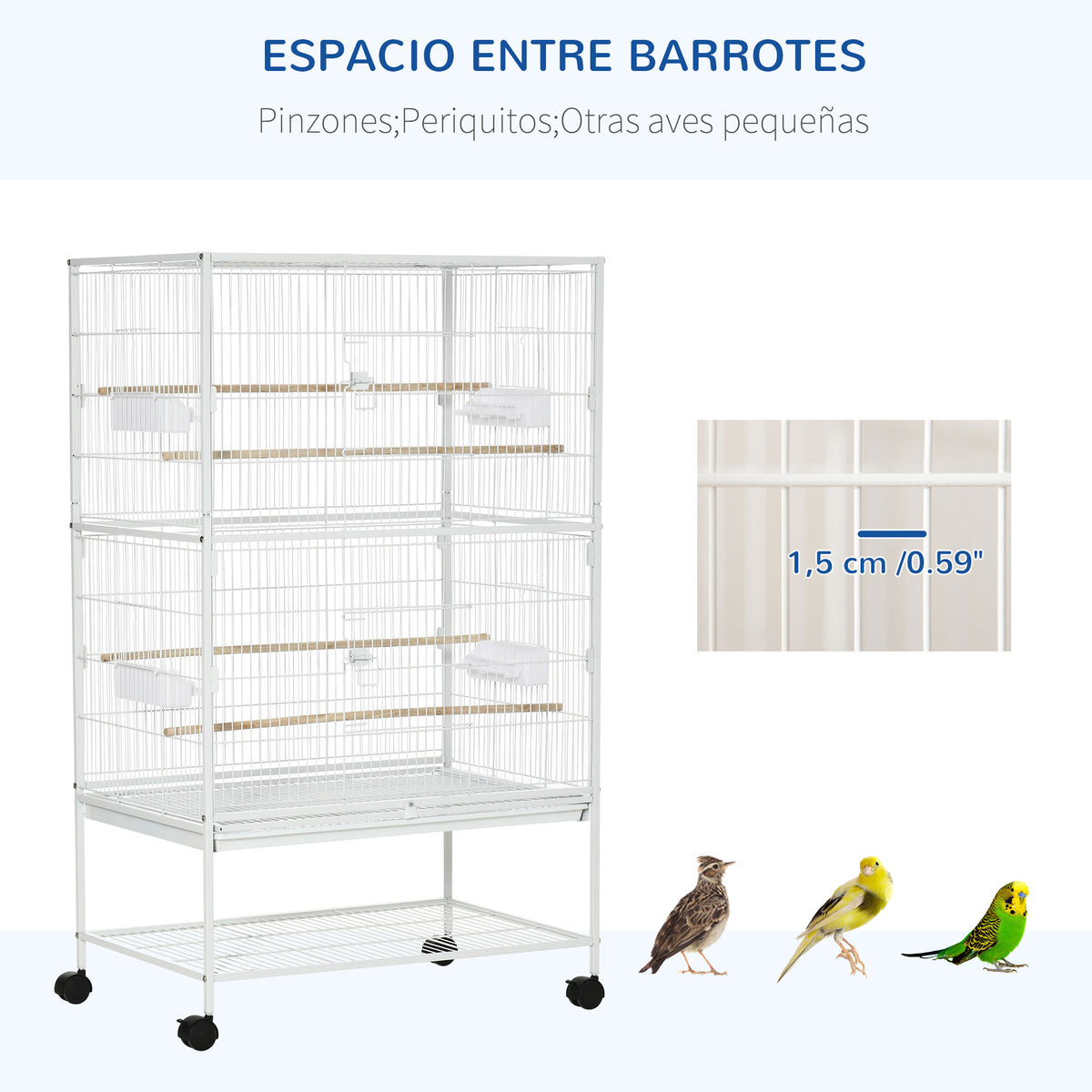 Jaula Para Pájaros Pawhut Acero, Madera Miscelánea Blanco 78x52x132 Cm_5