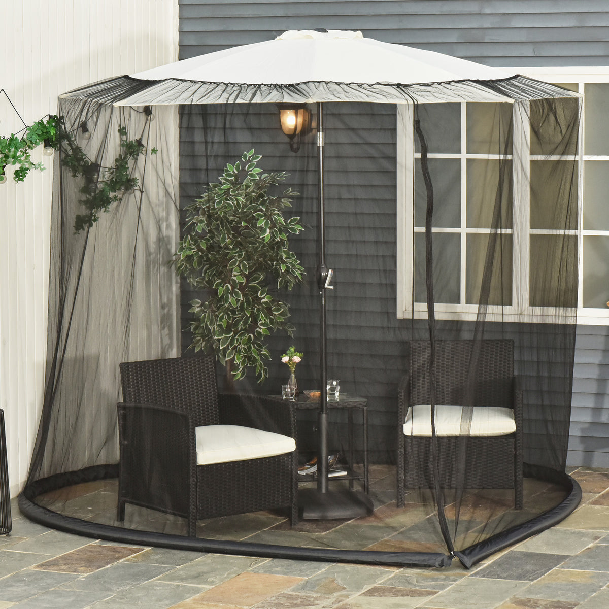 Mosquitera De Sombrilla Con Tubo Rellenable Outsunny Negro Ø300x230 Cm_1