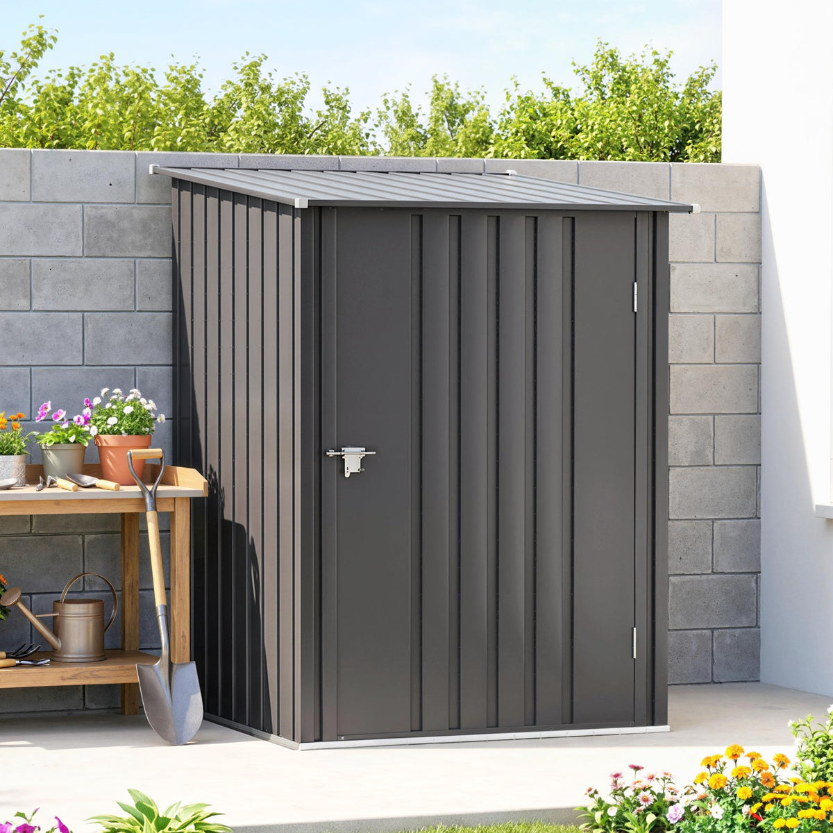 Caseta De Jardín 0,92 M² Con Cerradura Outsunny 100x103x160 Cm Gris_4