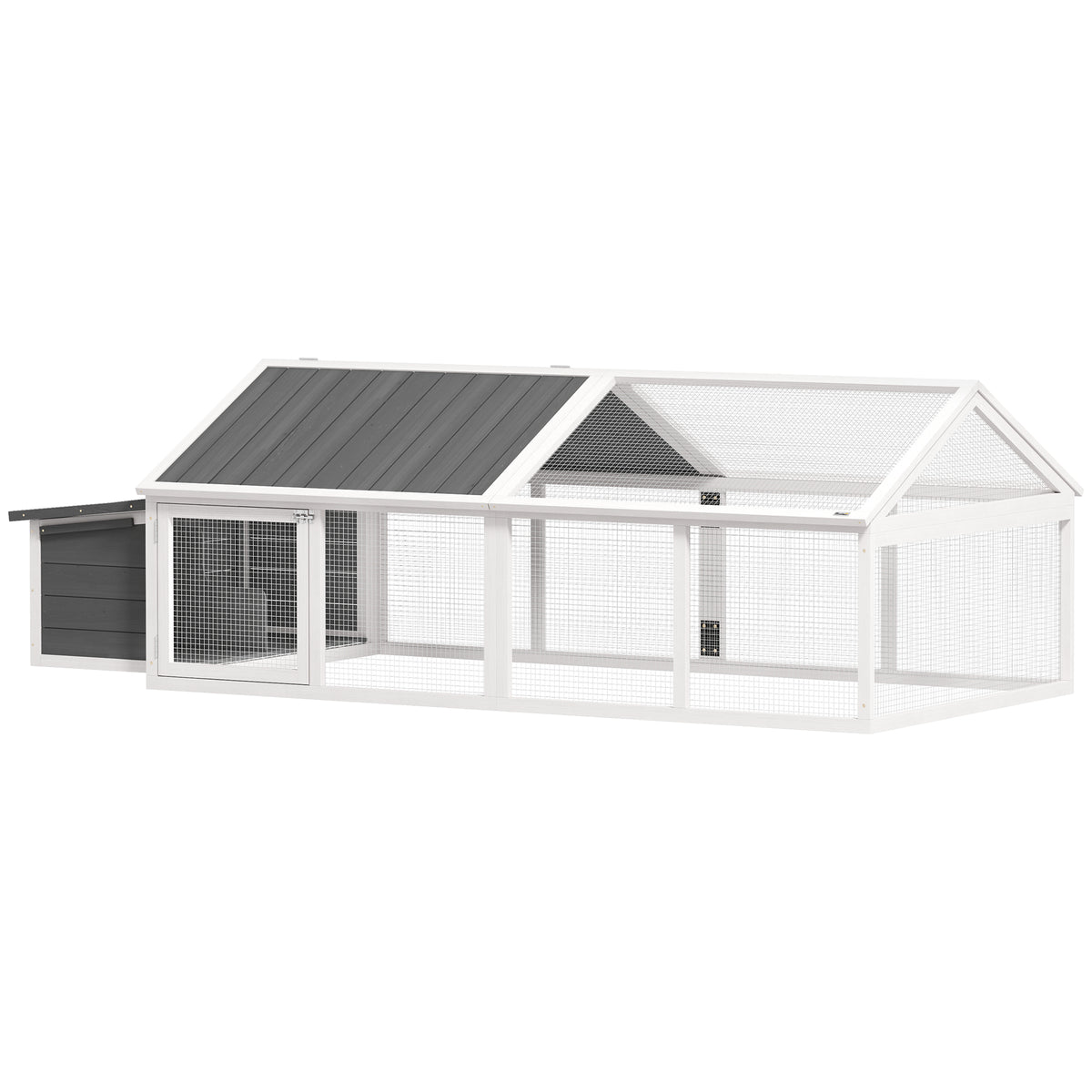 Gallinero Pawhut Madera De Abeto, Metal Blanco Y Gris 240x112.5x76 Cm_0