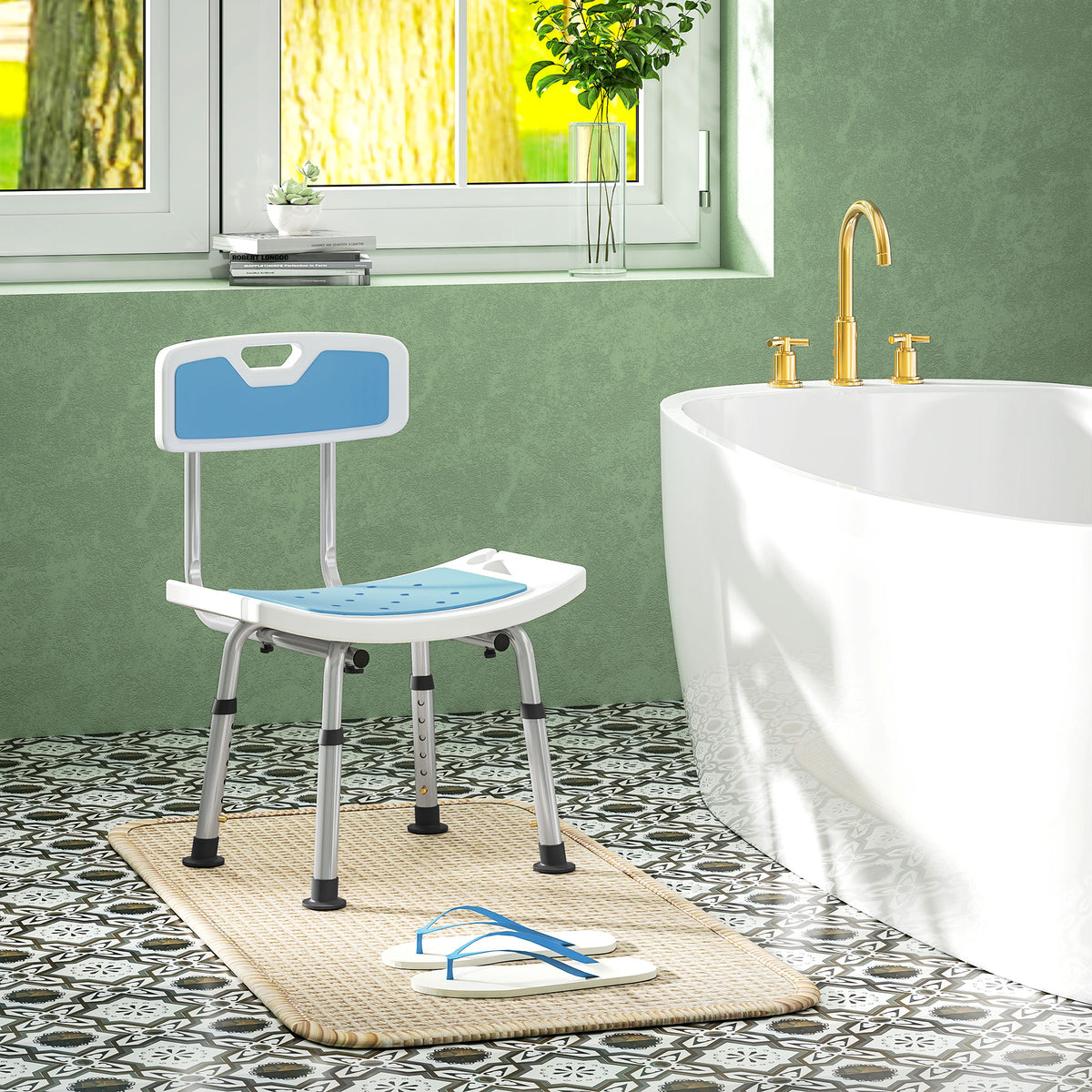 Silla De Ducha Homcom Aluminio, Hdpe Azul Claro 51.5x49.5x81 Cm_1