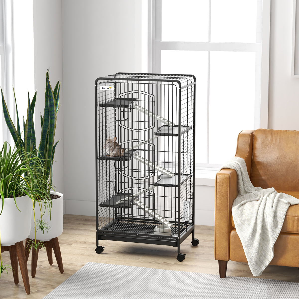 Jaula Animales Pequeños Pawhut Metal Negro 64x43.5x131 Cm_1