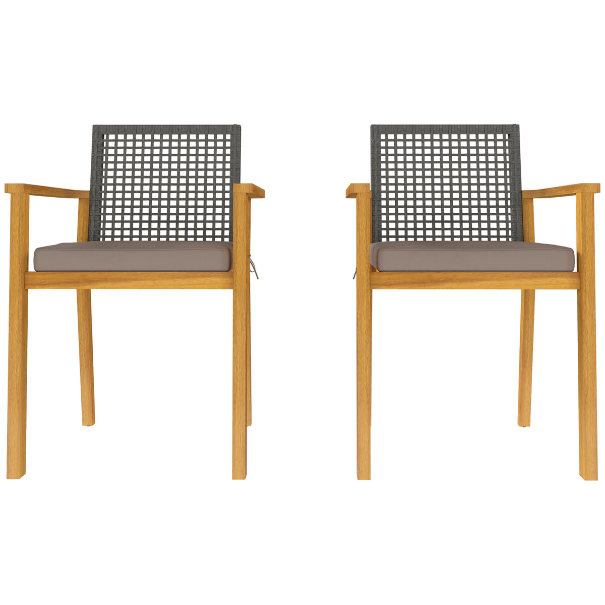 Sillas De Jardín Outsunny Madera De Acacia, Ratán Pe Madera Natural 59x55x86 Cm_4